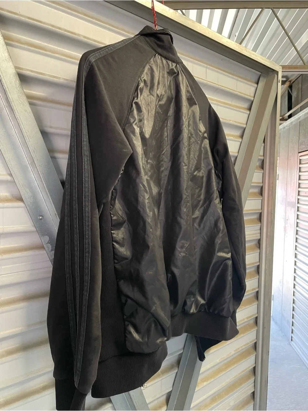 Vtg Adidas Originals Men Large Black Mixed Media Track Jacket Shiny Nylon Panel